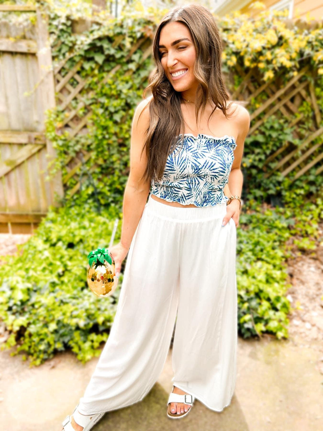 Zara Wide Leg Cotton Pants-White