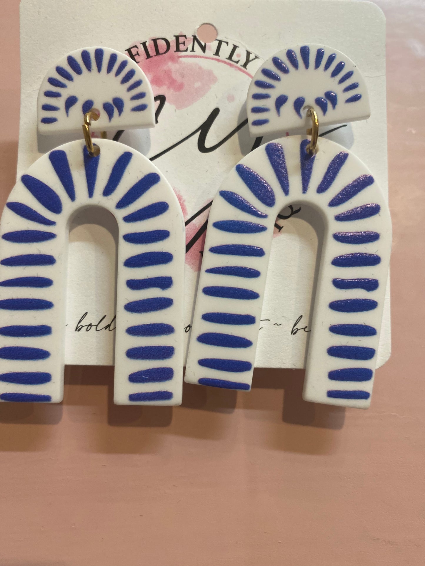 Blue and White U Earrings