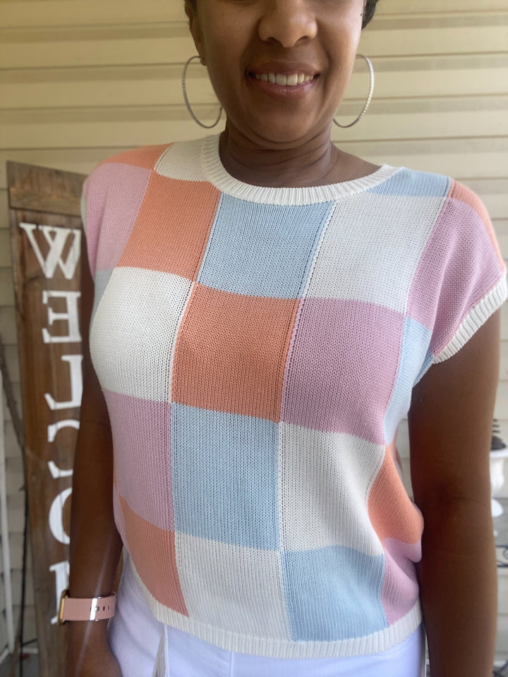 Checkered Colorblock Knitted Top
