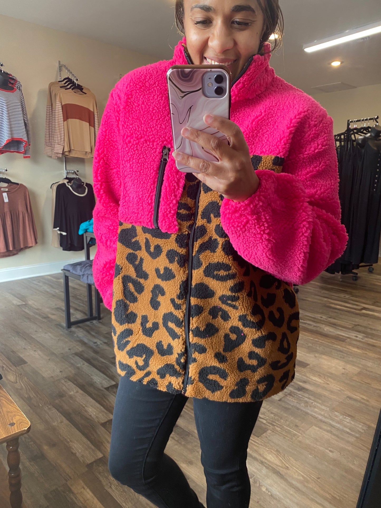 Tori Pink and Leopard Sherpa