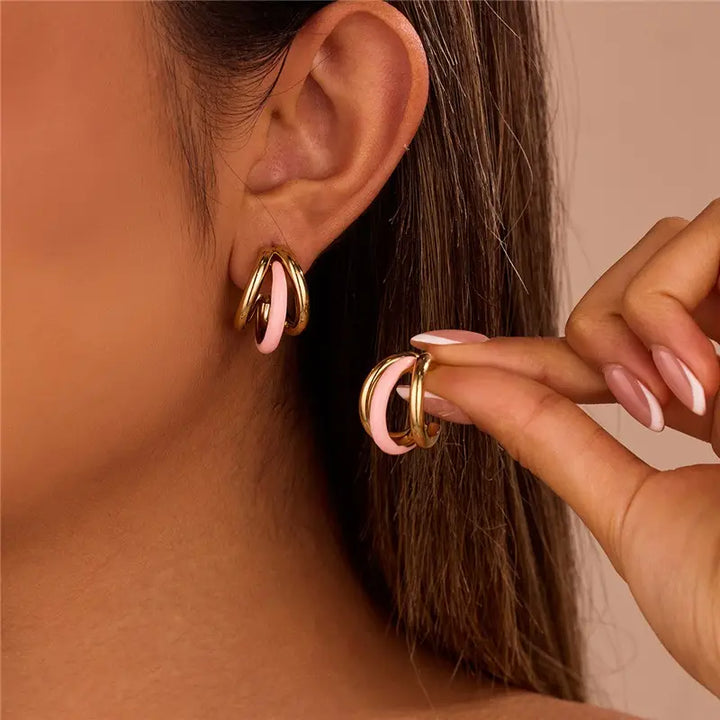 Triple Band Enamel Hoops