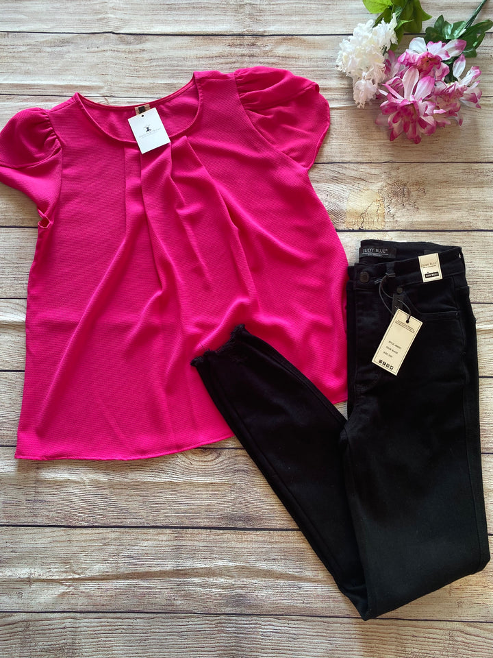 Fuchsia Pleated Front Top-Confidently You Boutique